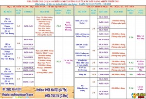 Lịch học các lớp năng khiếu khoá hè và khoá 4/2020