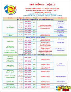 Lịch chiêu sinh các lớp năng khiếu khóa 2/2022