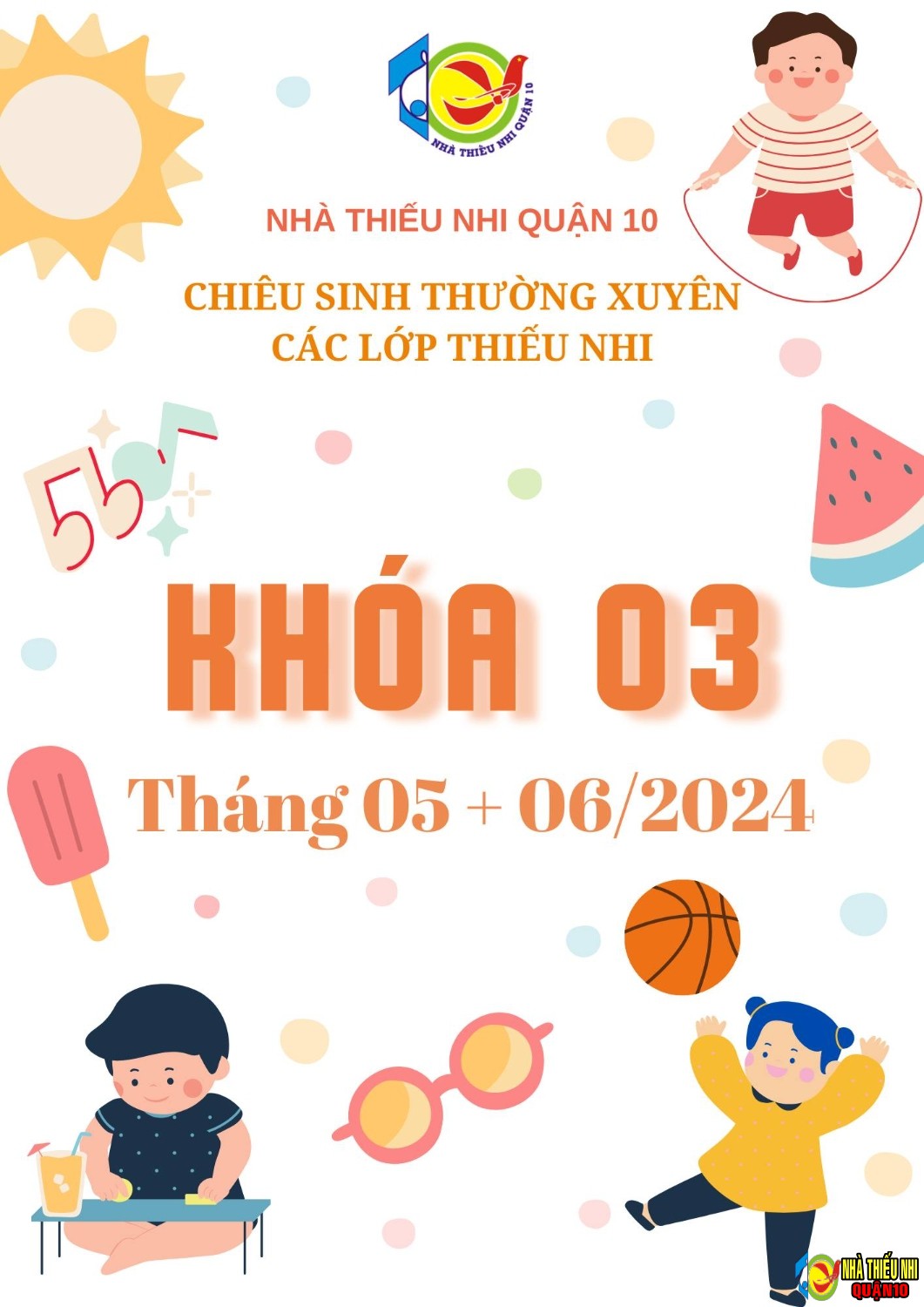 LỊCH HỌC CÁC LỚP NĂNG KHIẾU KHOÁ 3/2024 (THÁNG 5, 6/2024)